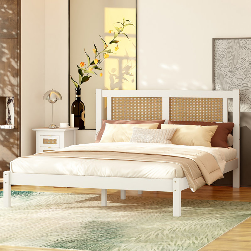 Bay Isle Home Wood Platform Bed With Rattan Headboard